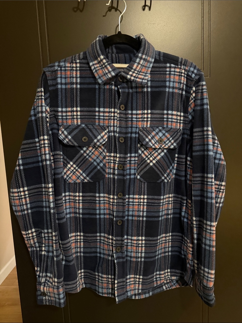 Men's Lightweight Plaid Shirt Jacket - Navy & Light Blue